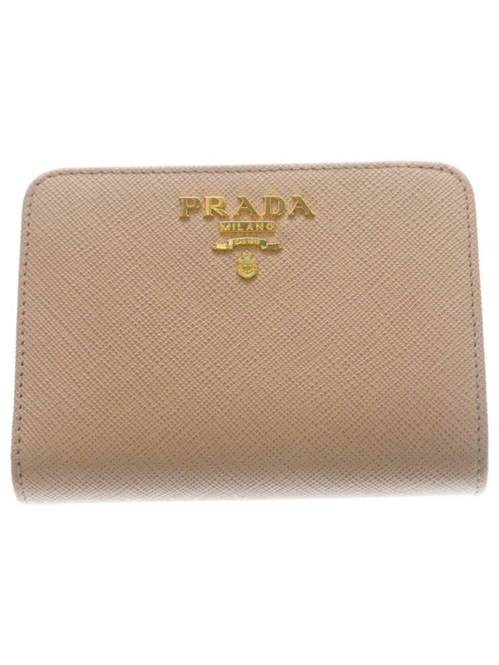 Prada Saffiano Compact Wallet Bifold Coin Case Leather Pink Beige Gold - Picture 1 of 6